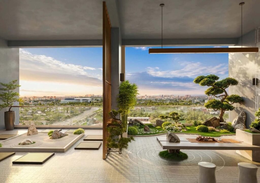 Vườn thiền cao tầng tại Vinhomes Cao Xà Lá (Vinhomes Galaxy) Nguyễn Trãi – Không gian xanh phong cách Nhật Bản, thư giãn, yên bình và gần gũi thiên nhiên, nâng cao chất lượng sống cho cư dân.
