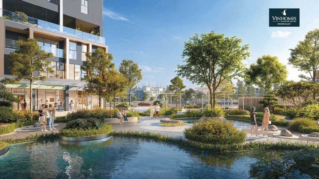 Phối cảnh nội khu dự án Vinhomes Cao Xà Lá (Vinhomes Galaxy) Nguyễn Trãi với không gian xanh và tiện ích hiện đại.